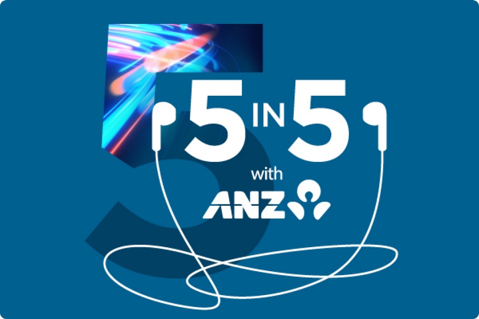 ANZ 5 in 5 podcast logo against blue background