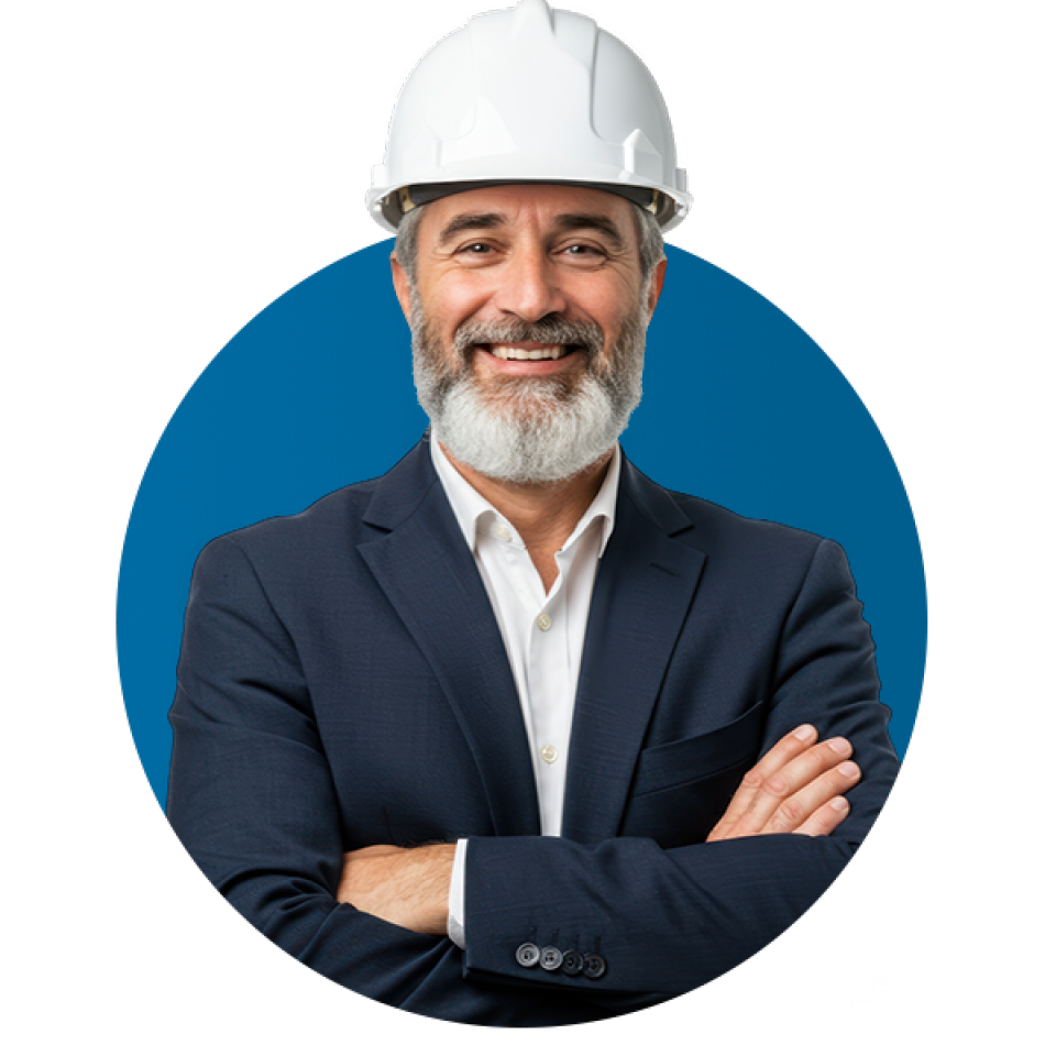 Property developer customer in white hardhat