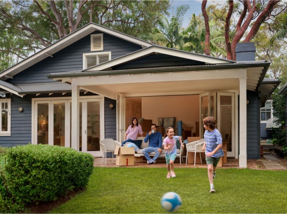 Family home with kids in yard