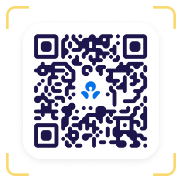 A QR code that can be scanned with a mobile device's camera. When scanned, it will open the Apple App Store or the Google Play Store on the mobile device