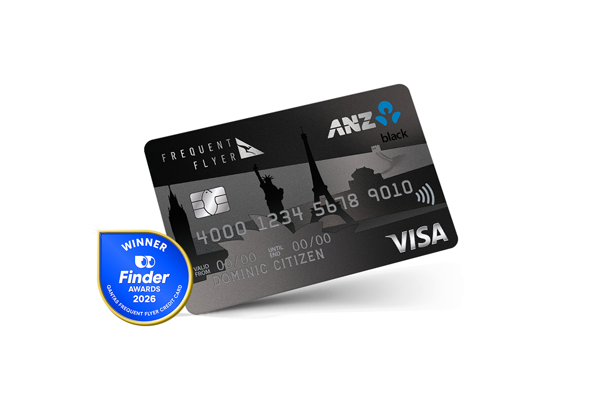 Front view of ANZ Frequent Flyer Black credit card with Visa logo visible