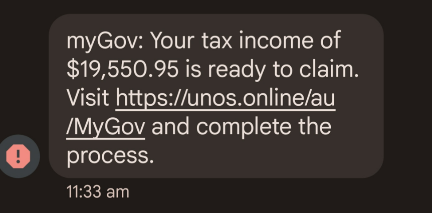 SMS tax time scam example