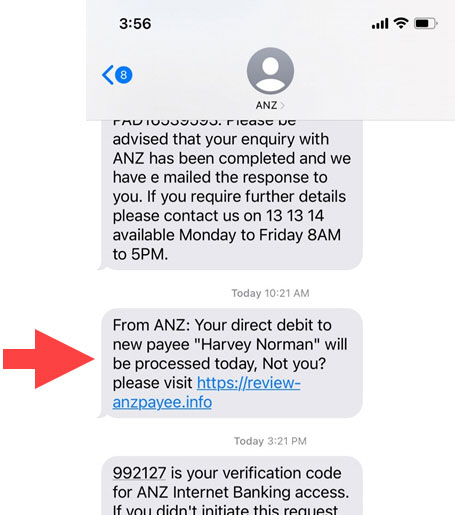 SMS scam example